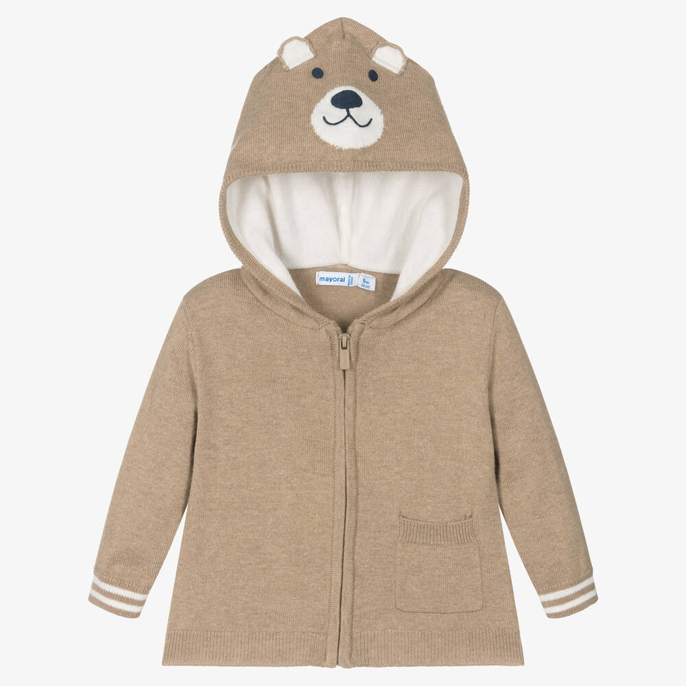 Mayoral - Boys Beige Cotton Teddy Bear Zip-Up Top | Childrensalon