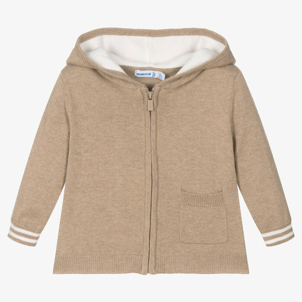 Mayoral-Boys Beige Cotton Teddy Bear Zip-Up Top | Childrensalon Outlet