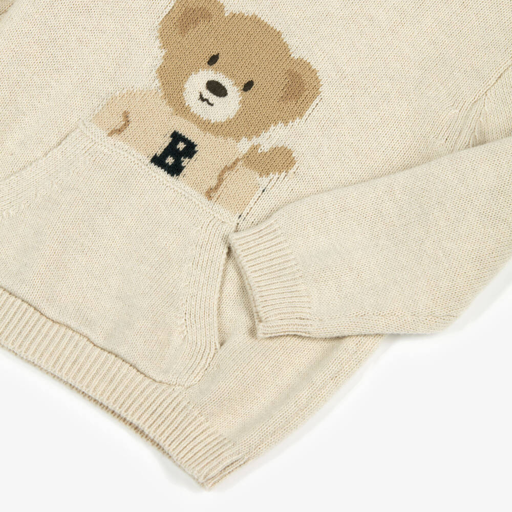 Mayoral-Boys Beige Cotton & Wool Bear Sweater with Pouch Pocket | Childrensalon Outlet