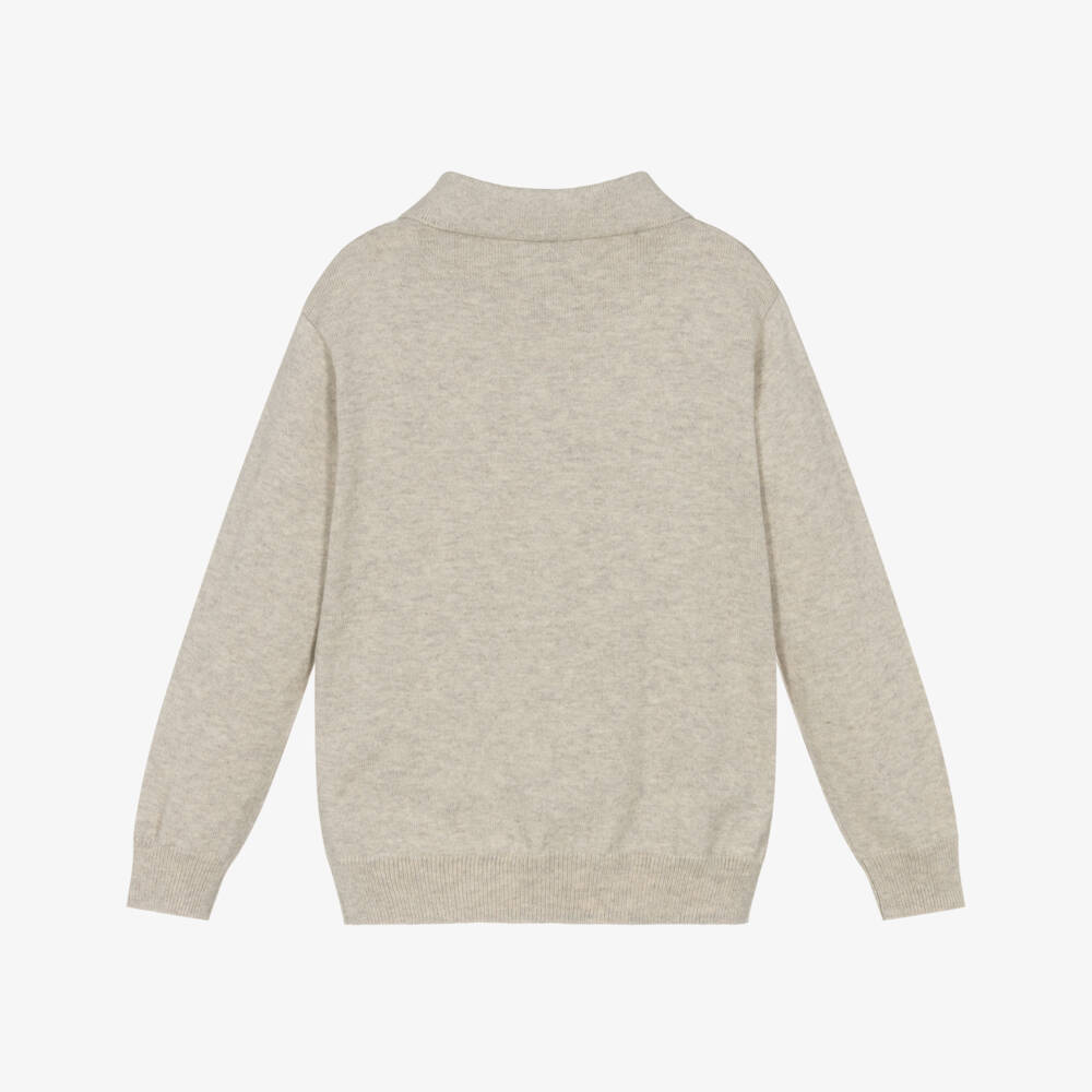 Mayoral-Boys Beige Cotton & Wool Knitted Polo Shirt | Childrensalon Outlet