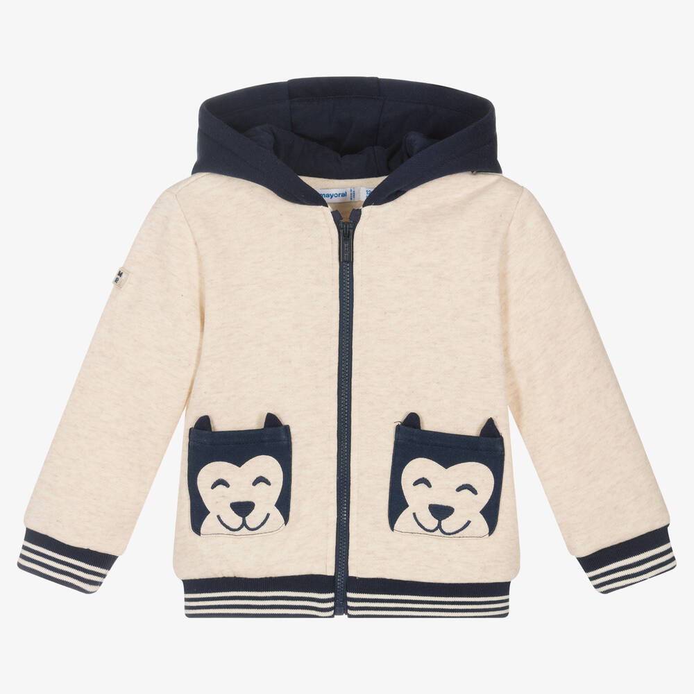 Mayoral-Boys Beige Cotton Zip-Up Top | Childrensalon Outlet