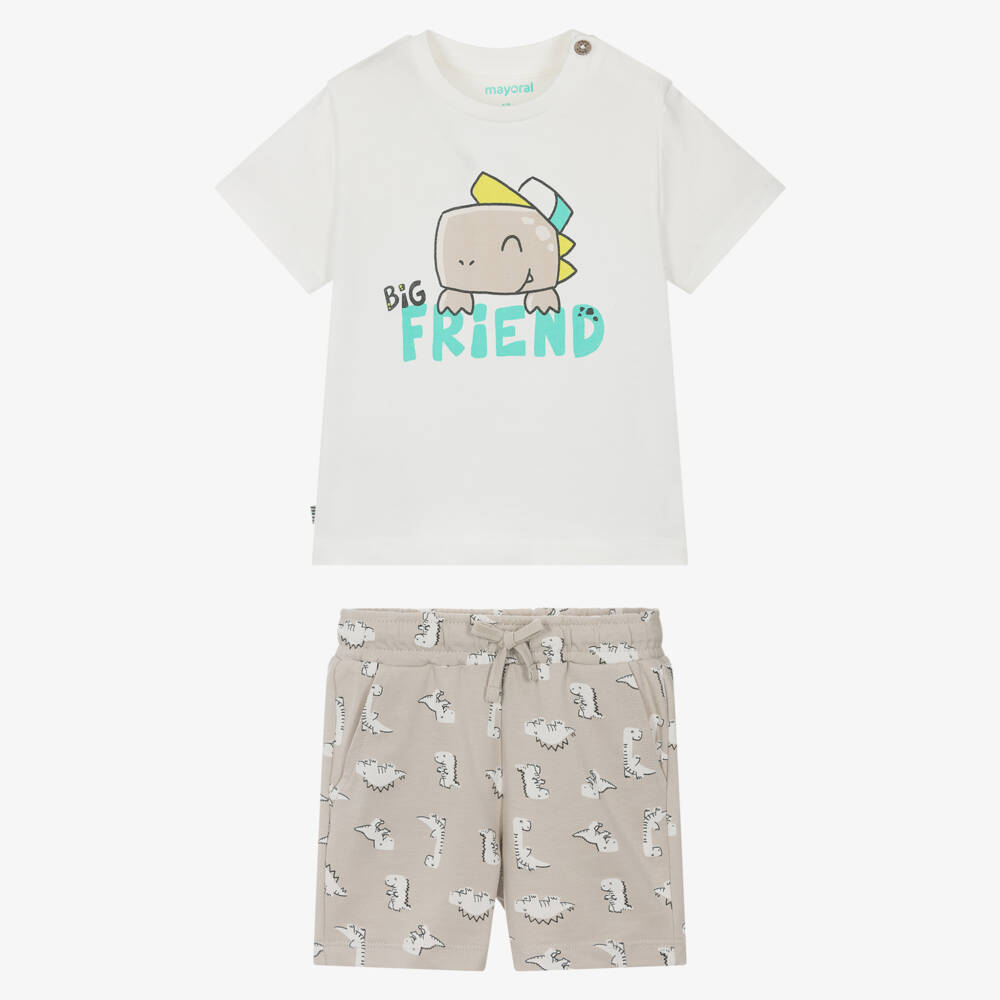 Mayoral-Boys Beige Dino Print Set | Childrensalon Outlet
