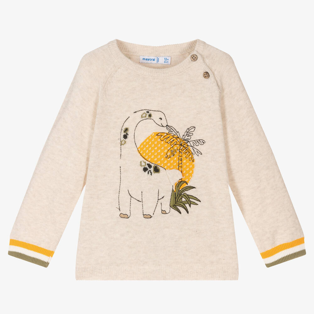 Mayoral-Boys Beige Dinosaur Cotton Sweater | Childrensalon Outlet