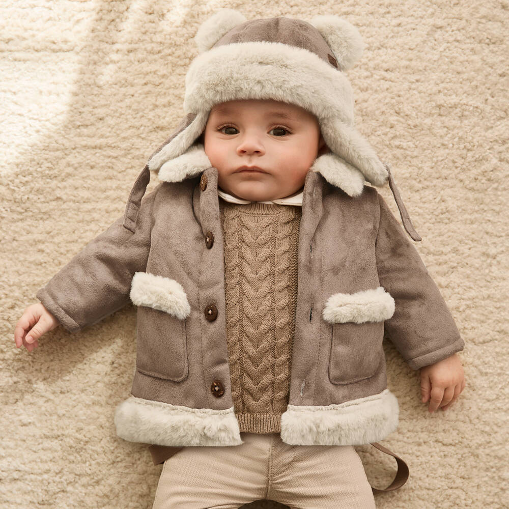 Mayoral Newborn-Boys Beige Faux Suede Jacket | Childrensalon Outlet