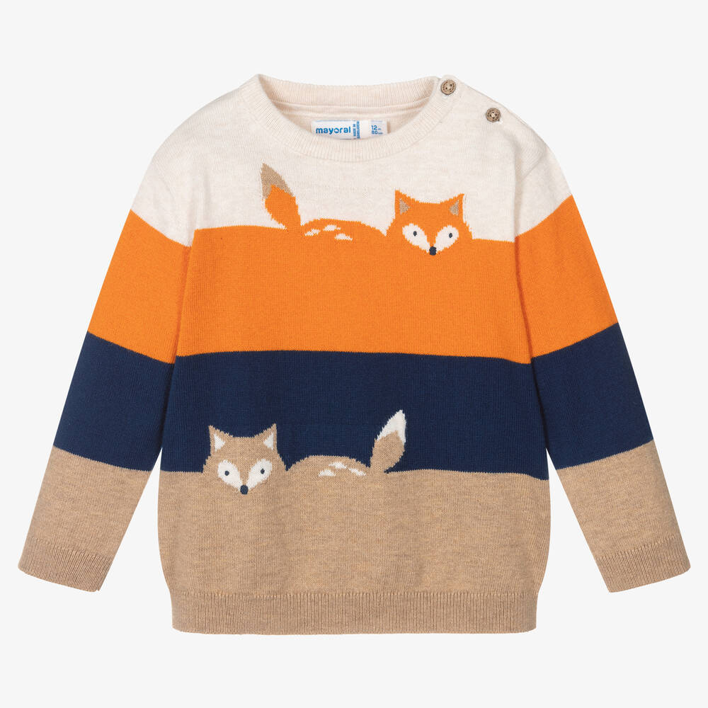 Mayoral - Boys Beige Fox Cotton Knit Sweater | Childrensalon