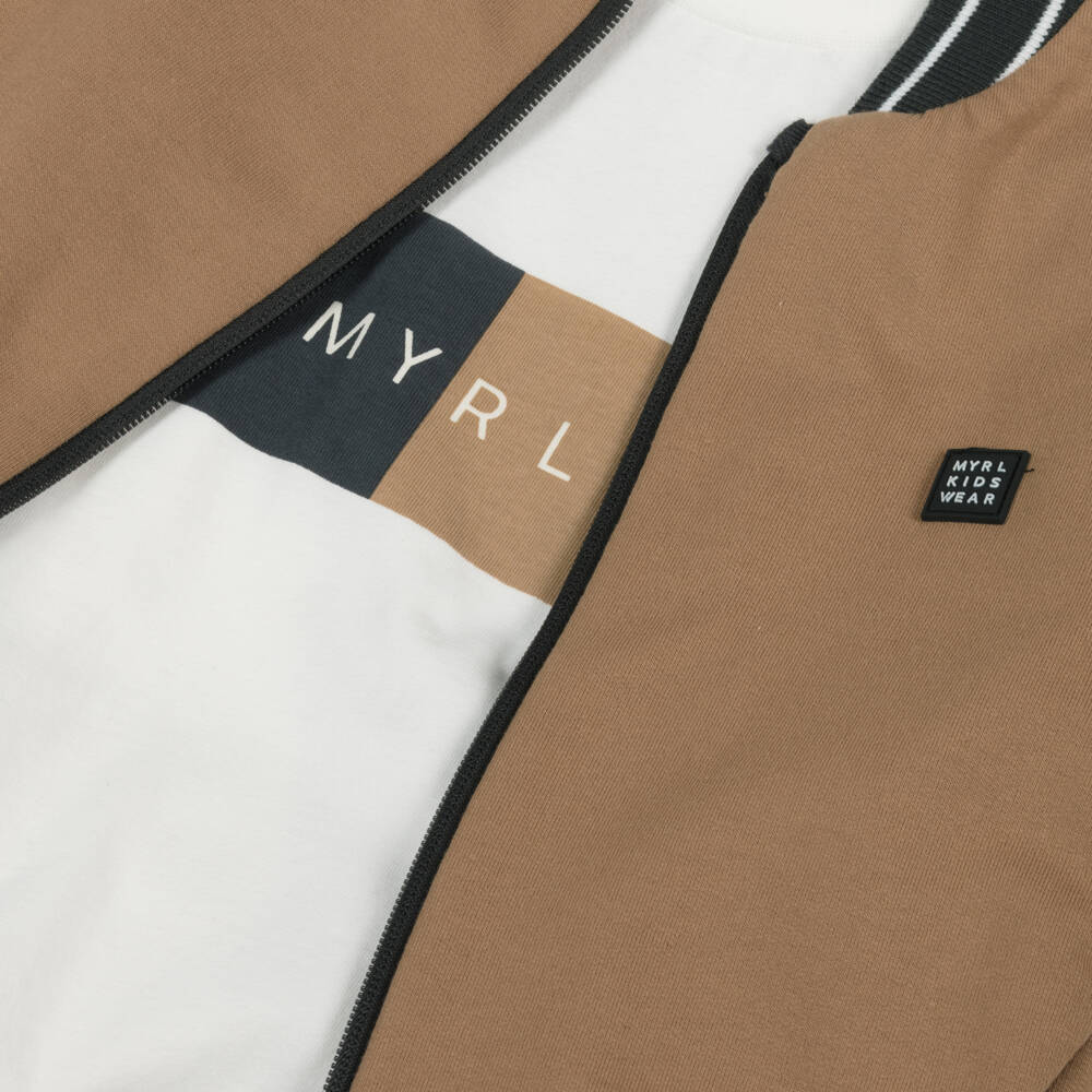 Mayoral-Boys Beige & Grey 3 Piece Cotton Tracksuit | Childrensalon Outlet