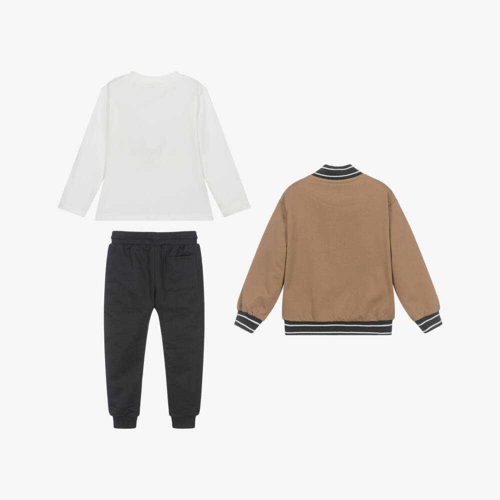 Mayoral-Boys Beige & Grey 3 Piece Cotton Tracksuit | Childrensalon Outlet