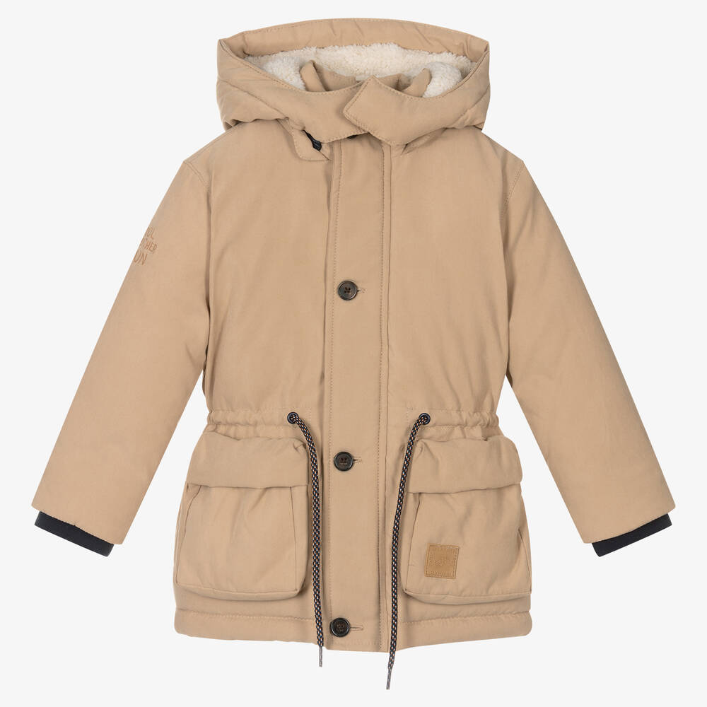 Mayoral - Boys Beige Hooded Parka Coat | Childrensalon