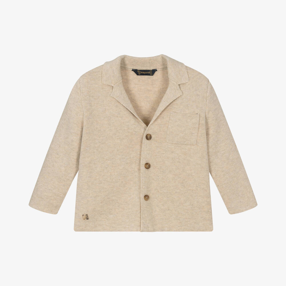 Mayoral-Boys Beige Knit Button Cardigan | Childrensalon Outlet