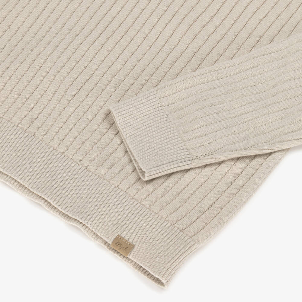 Mayoral-Boys Beige Knit Polo Sweater | Childrensalon Outlet