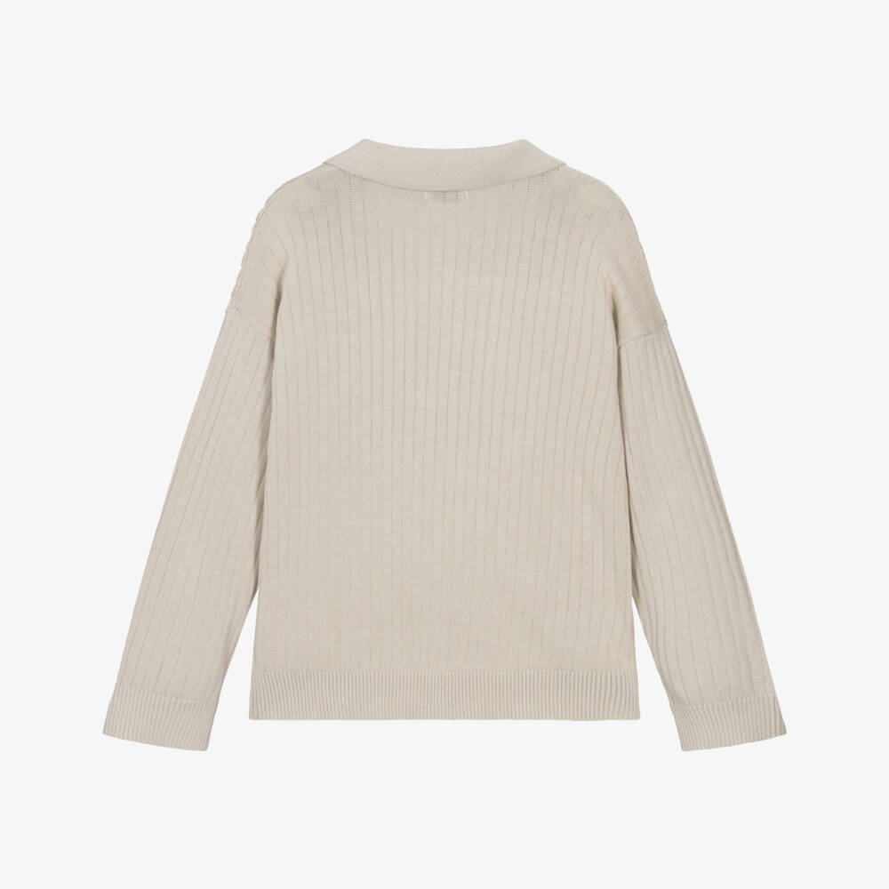Mayoral-Boys Beige Knit Polo Sweater | Childrensalon Outlet