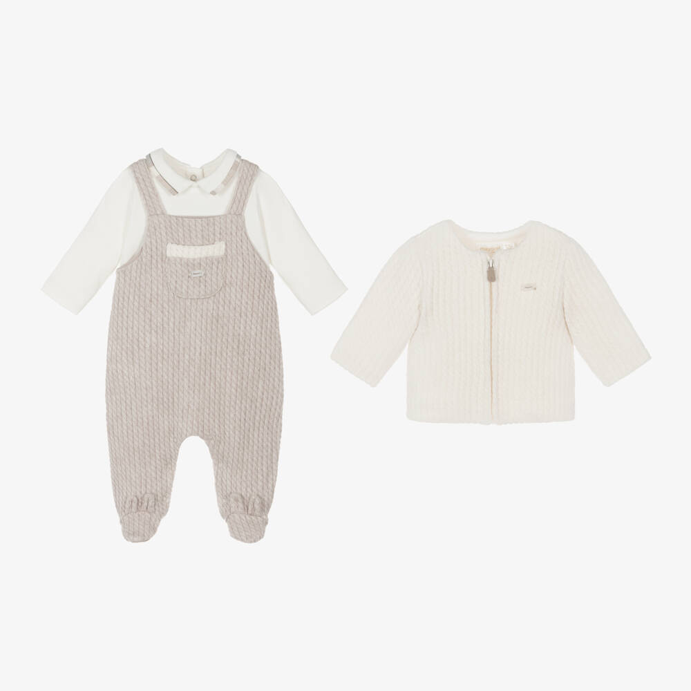 Mayoral Newborn-Boys Beige Knitted Babysuit Set | Childrensalon Outlet
