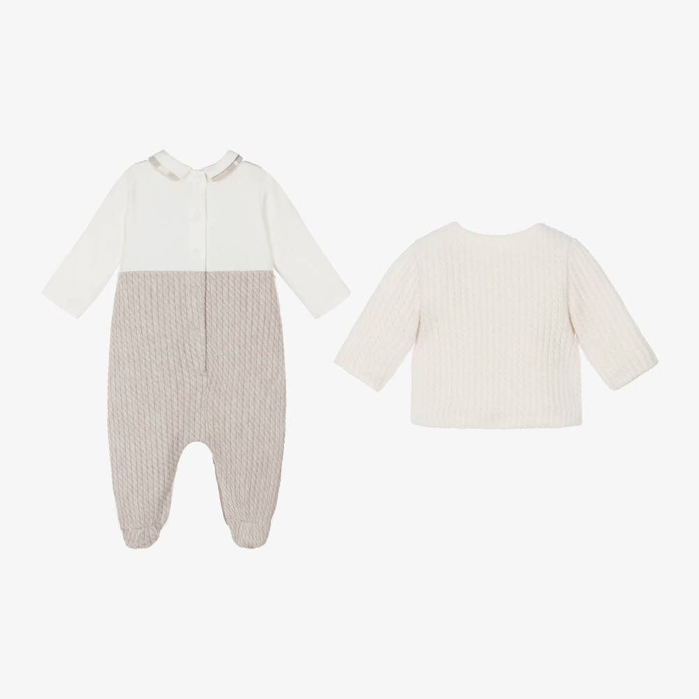 Mayoral Newborn-Boys Beige Knitted Babysuit Set | Childrensalon Outlet