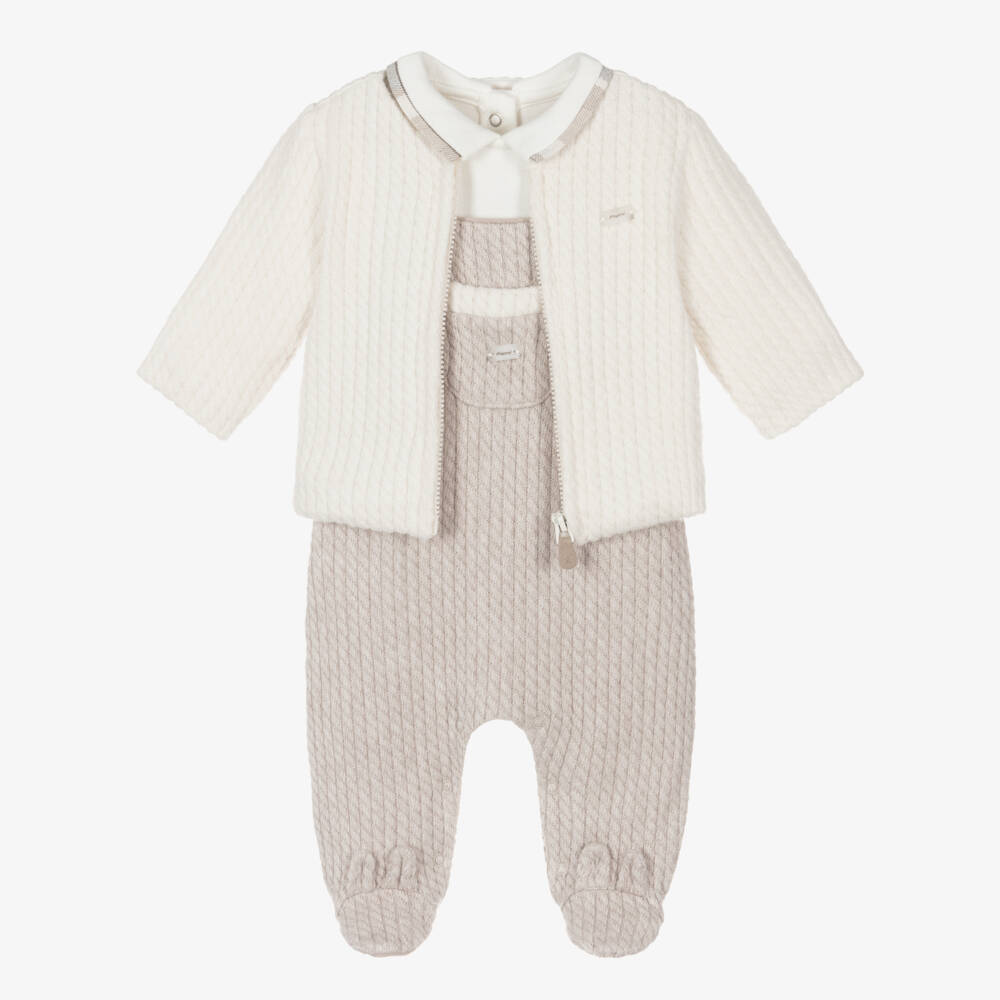 Mayoral Newborn-Boys Beige Knitted Babysuit Set | Childrensalon Outlet