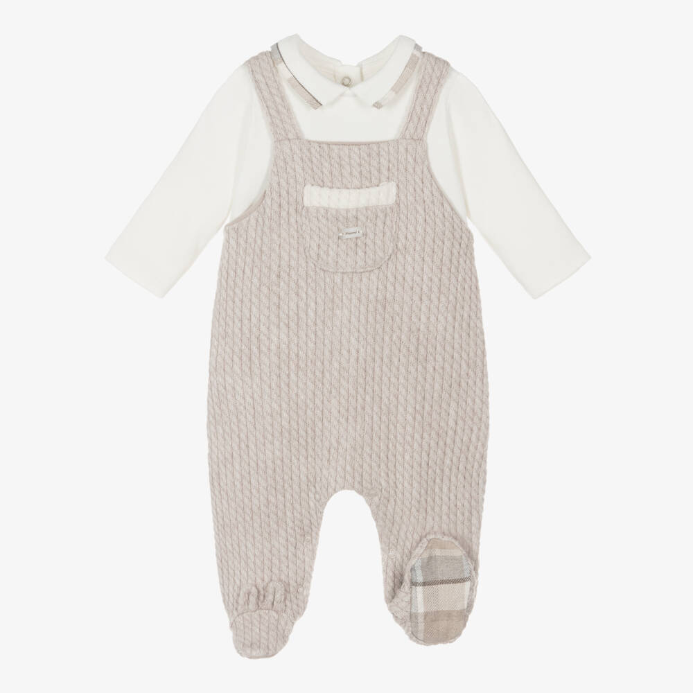 Mayoral Newborn-Boys Beige Knitted Babysuit Set | Childrensalon Outlet
