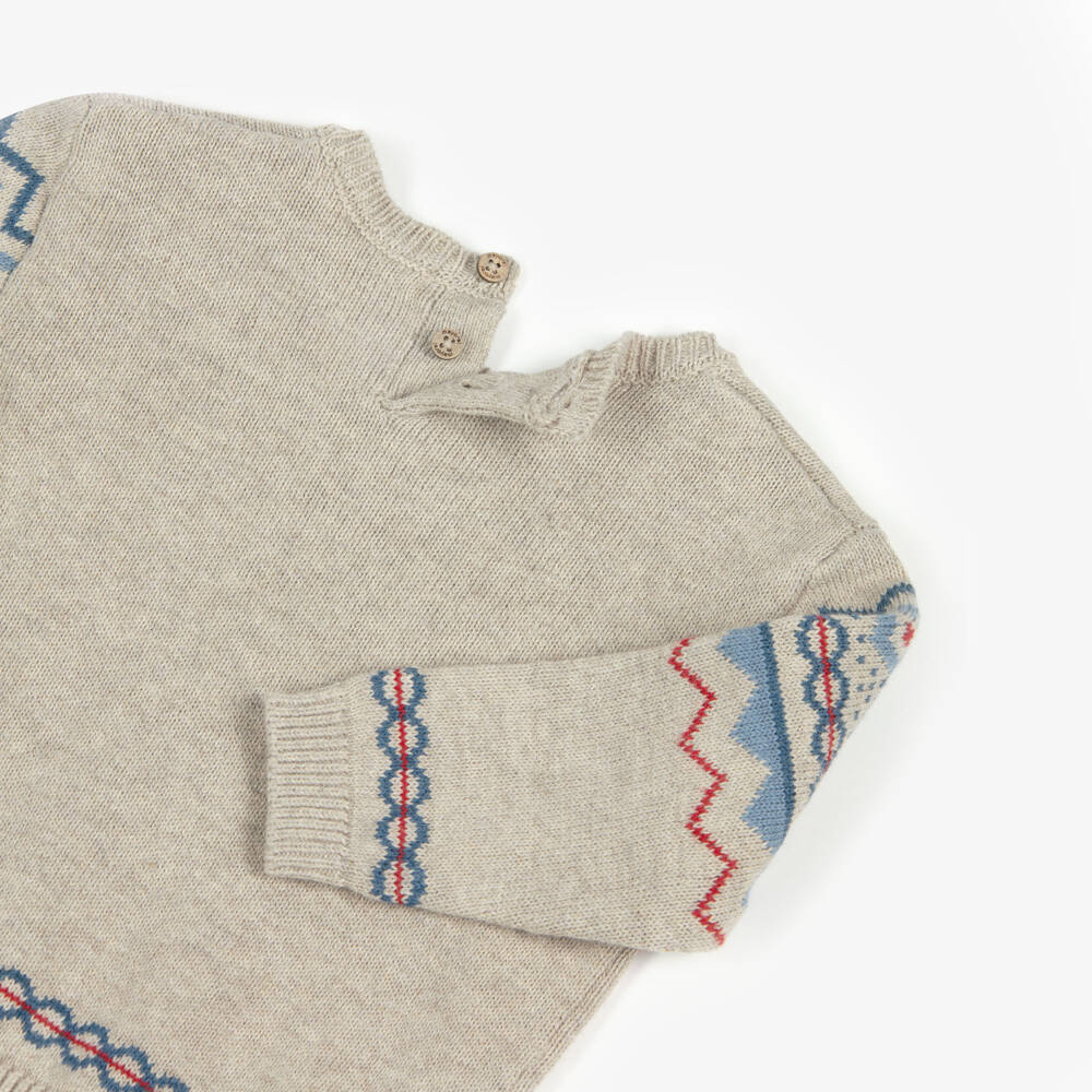 Mayoral-Boys Beige Knitted Jumper with Fair Isle Pattern | Childrensalon Outlet
