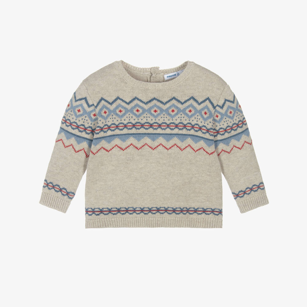 Mayoral-Boys Beige Knitted Jumper with Fair Isle Pattern | Childrensalon Outlet