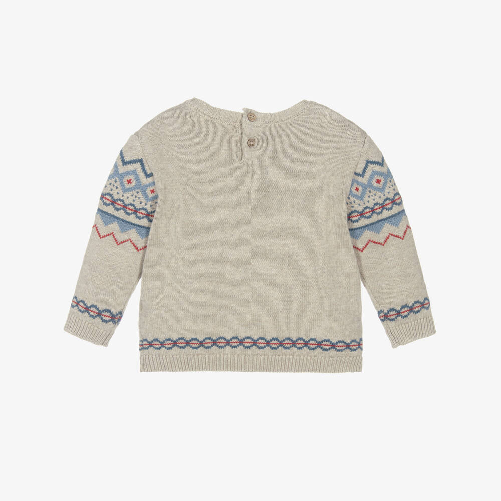 Mayoral-Boys Beige Knitted Jumper with Fair Isle Pattern | Childrensalon Outlet