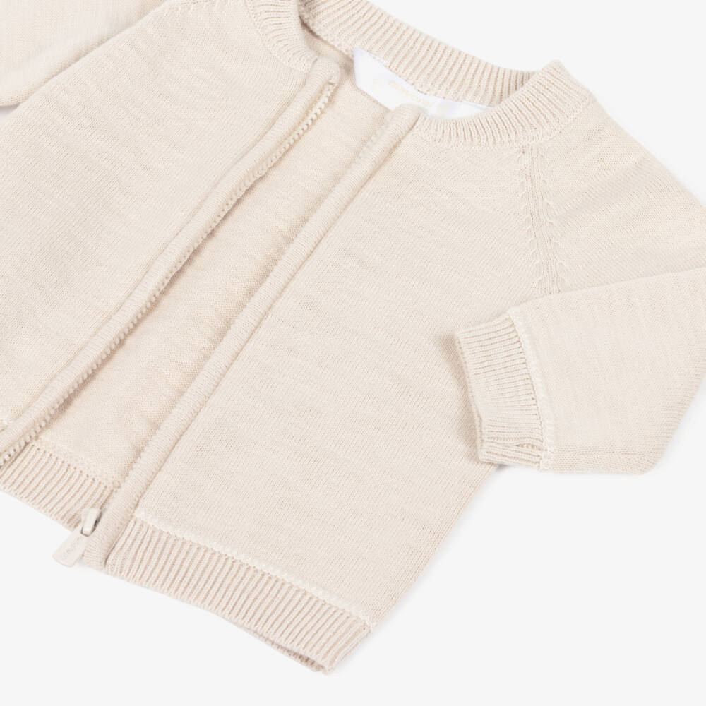 Mayoral Newborn-Boys Beige Knitted Zip Cardigan | Childrensalon Outlet