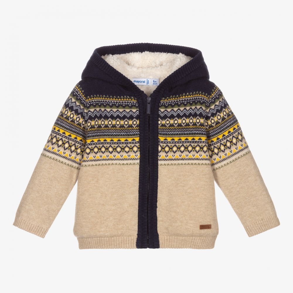 Mayoral - Cardigan zippé beige en maille | Childrensalon