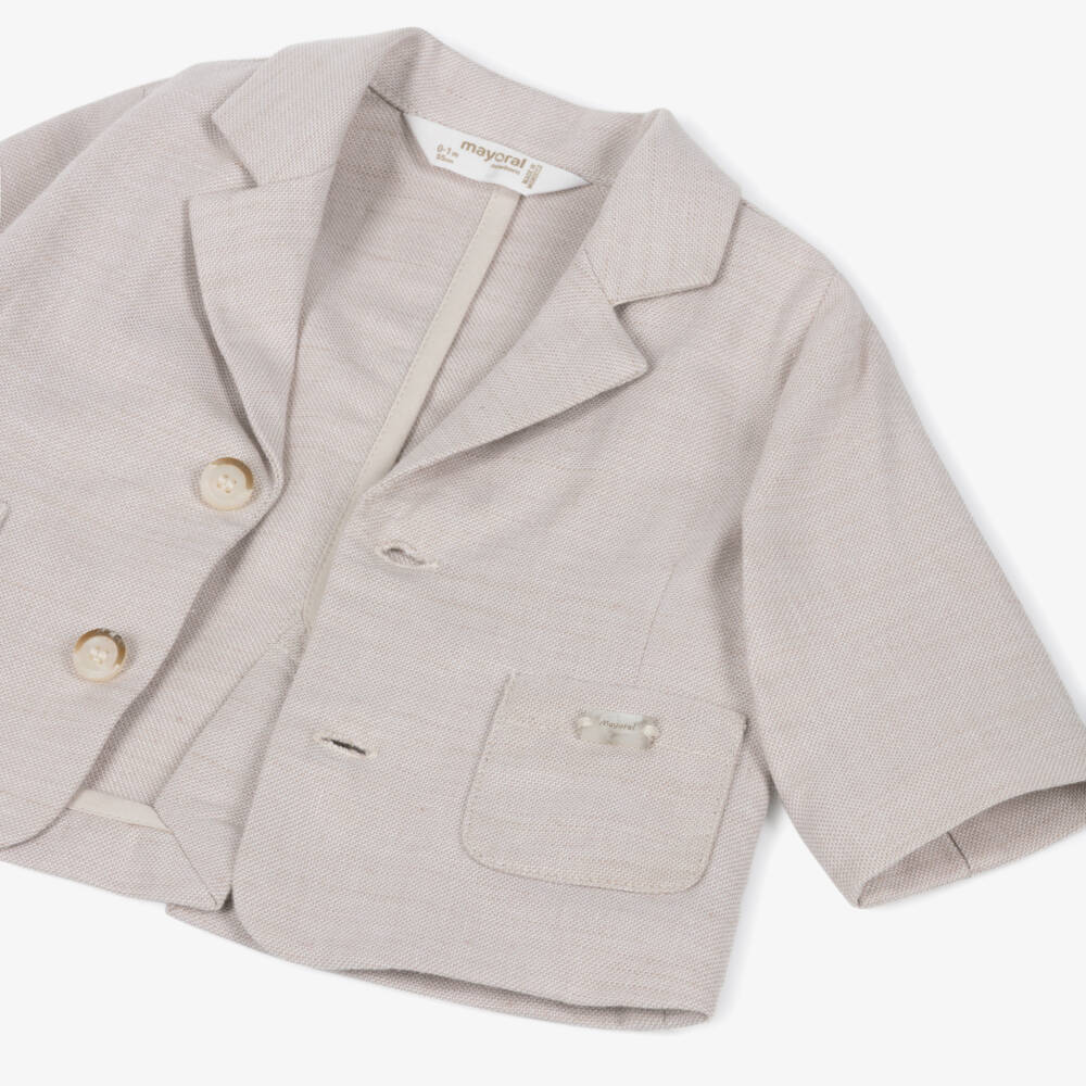 Mayoral Newborn-Boys Beige Linen Blend Blazer | Childrensalon Outlet