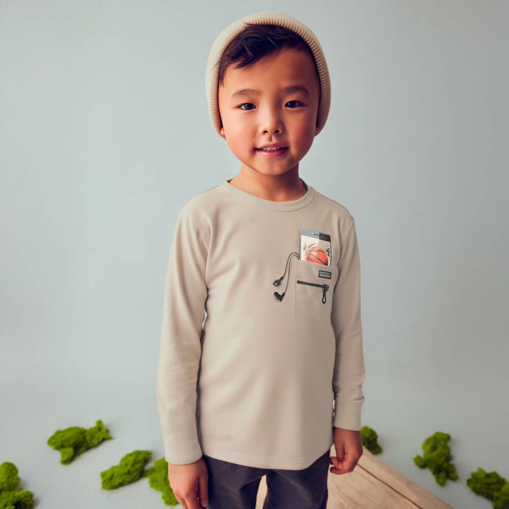 Mayoral-Boys Beige Long Sleeve T-Shirt | Childrensalon Outlet