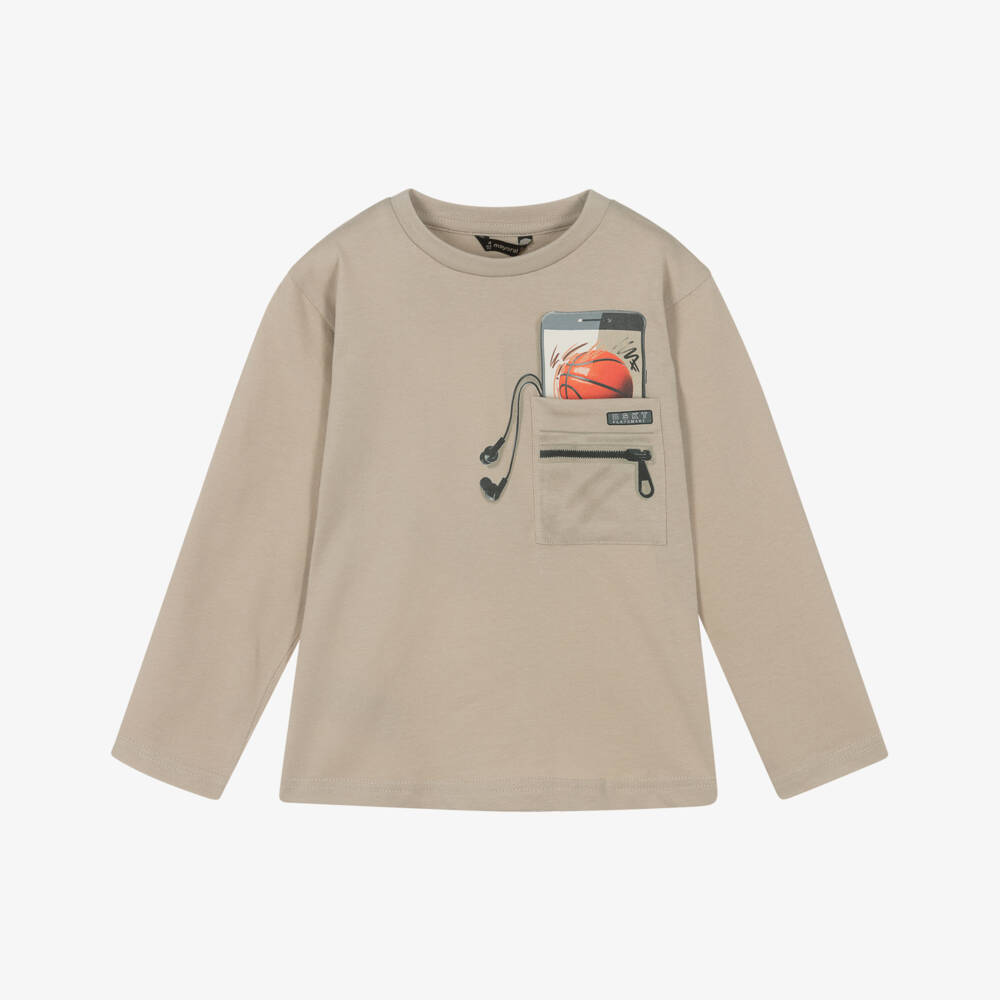 Mayoral-Boys Beige Long Sleeve T-Shirt | Childrensalon Outlet
