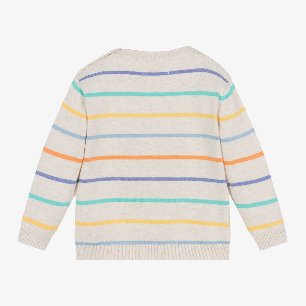 Mayoral-Boys Beige Multi Striped Cotton Sweater | Childrensalon Outlet