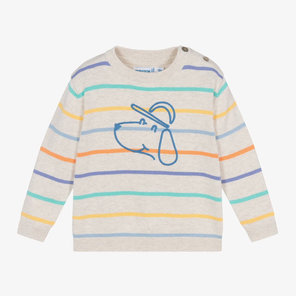 Mayoral-Boys Beige Multi Striped Cotton Sweater | Childrensalon Outlet