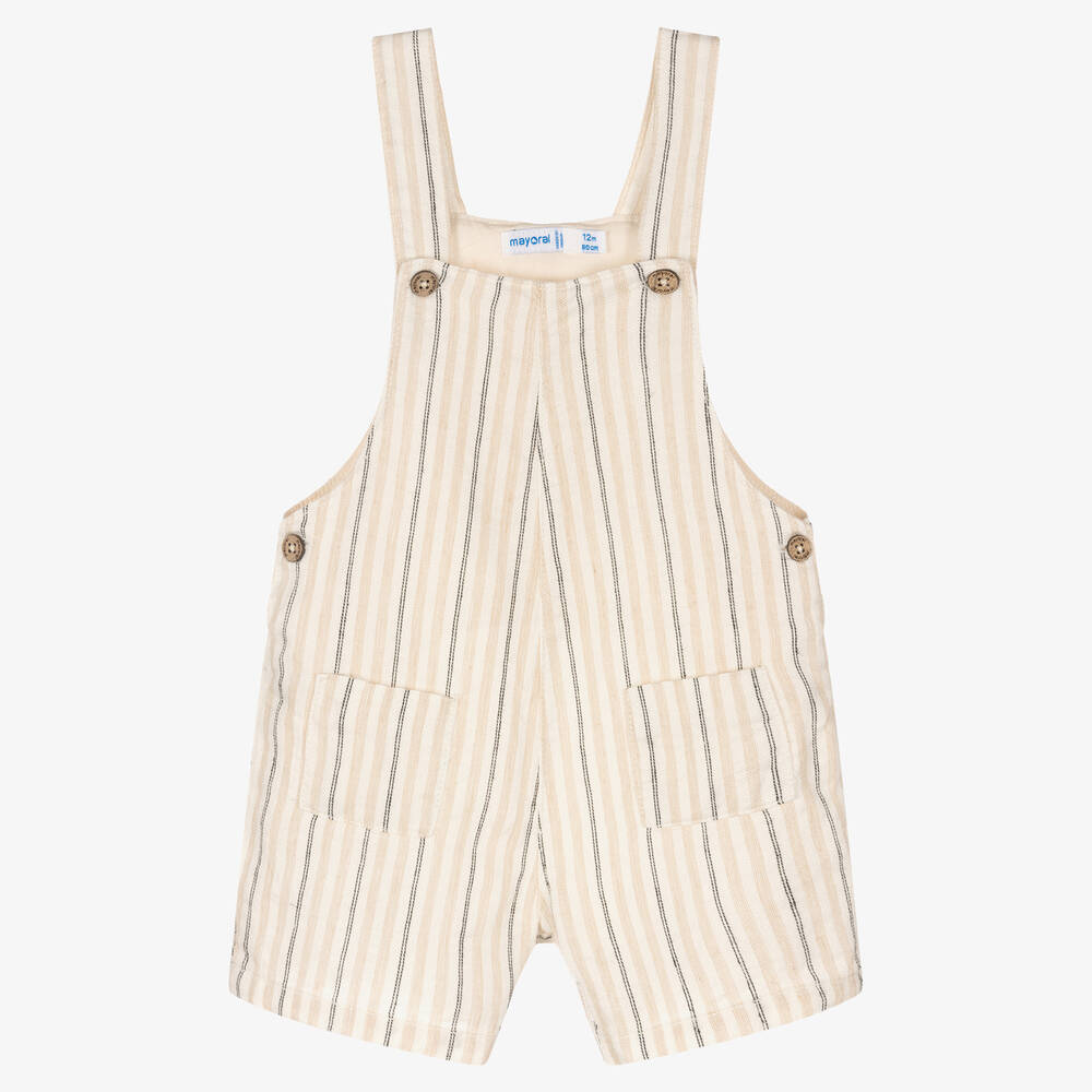 Mayoral - Boys Beige Stripe Cotton & Linen Dungarees | Childrensalon