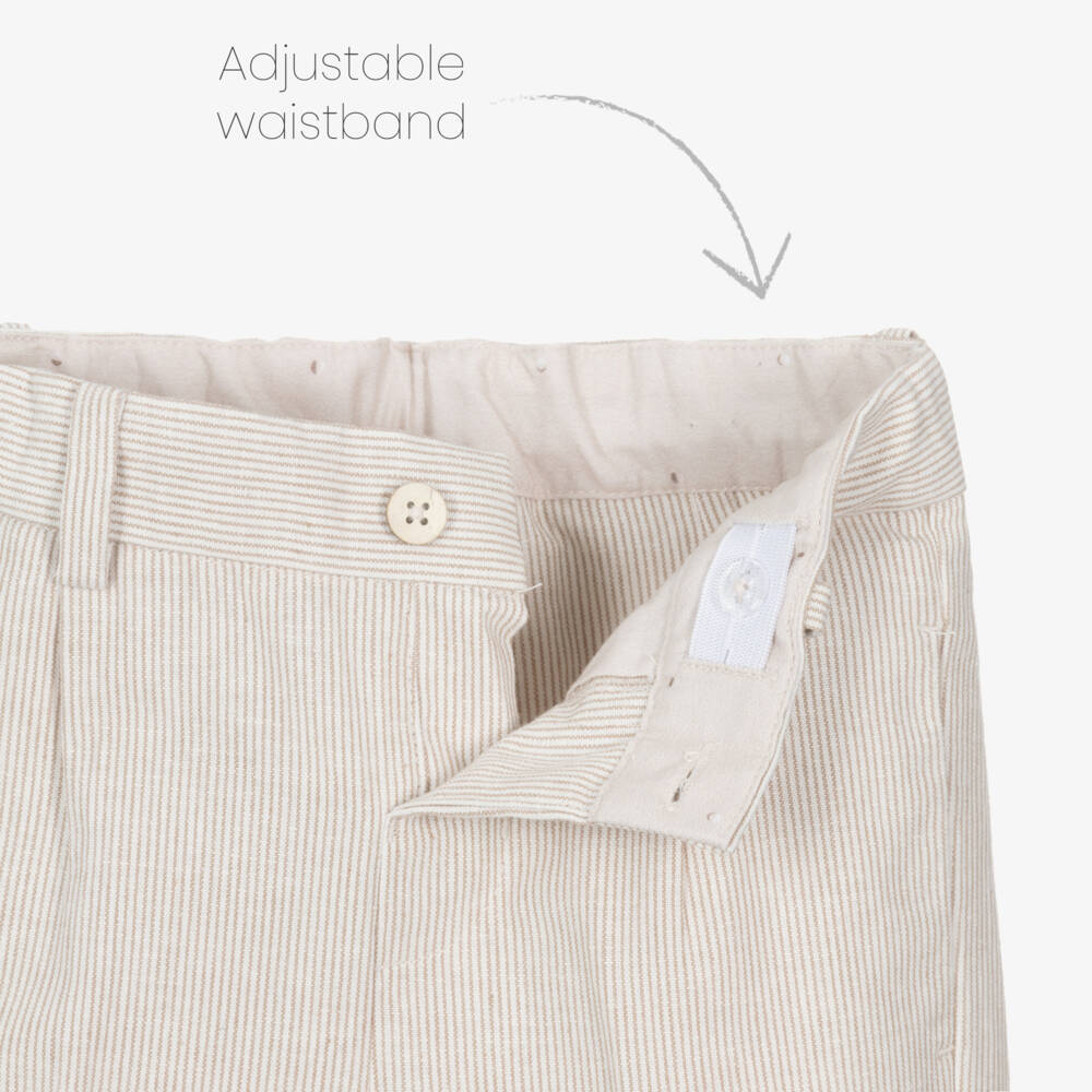 Mayoral-Boys Beige Striped Cotton & Linen Trousers | Childrensalon Outlet