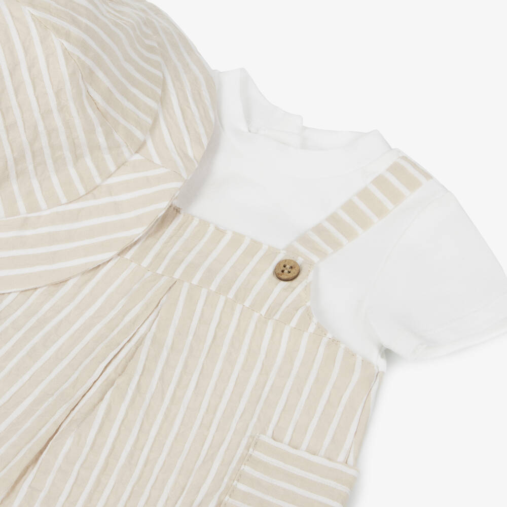 Mayoral Newborn-طقم قطني مخطط باللون البيج للأولاد | Childrensalon Outlet