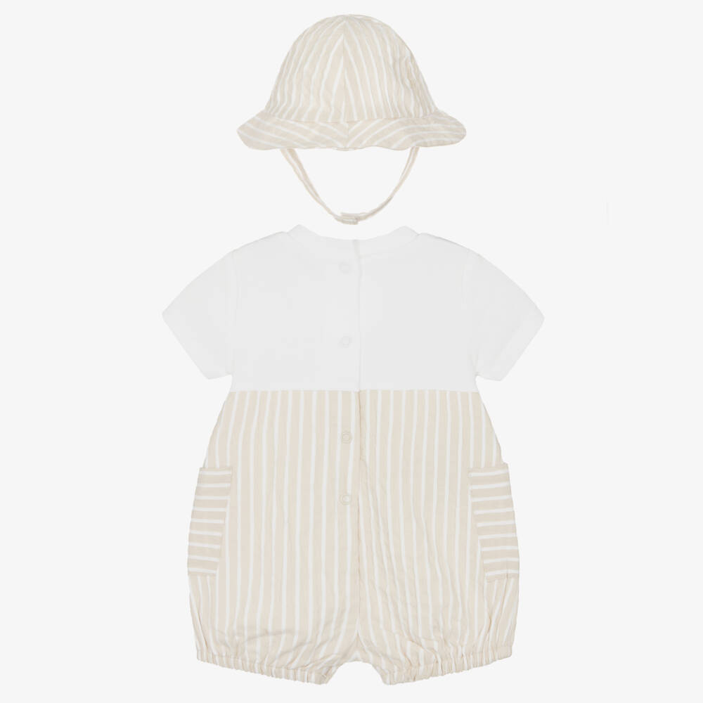 Mayoral Newborn-طقم قطني مخطط باللون البيج للأولاد | Childrensalon Outlet