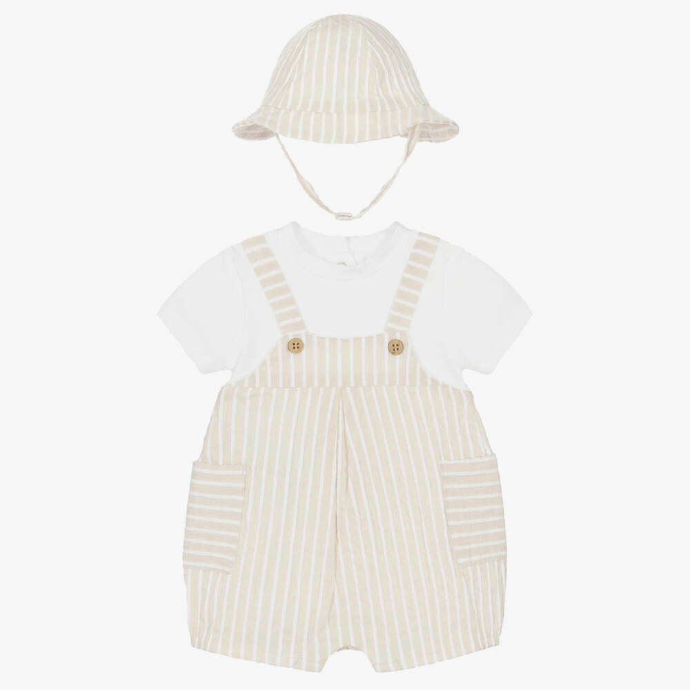 Mayoral Newborn-طقم قطني مخطط باللون البيج للأولاد | Childrensalon Outlet