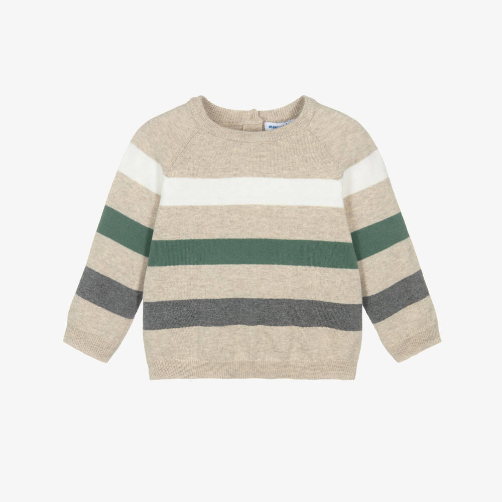 Mayoral-Boys Beige Striped Cotton & Wool Knit Sweater | Childrensalon Outlet