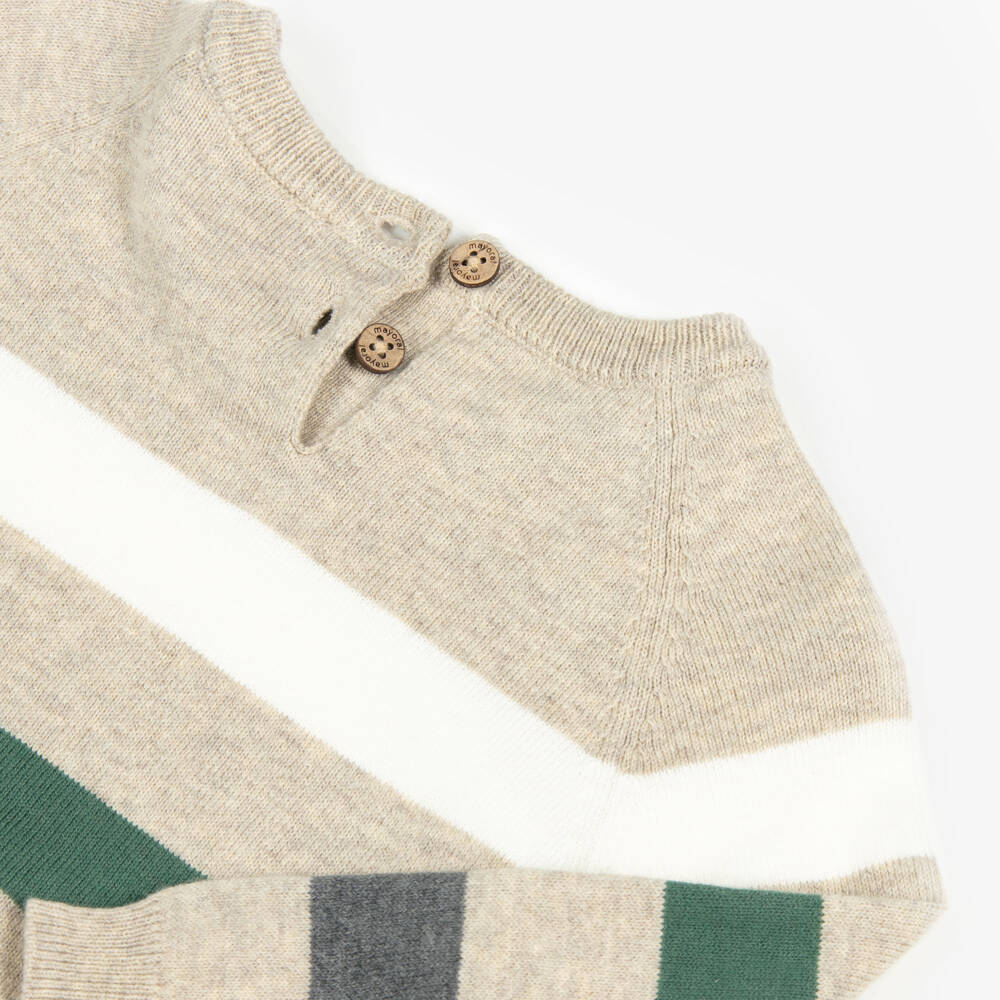 Mayoral-Boys Beige Striped Cotton & Wool Knit Sweater | Childrensalon Outlet
