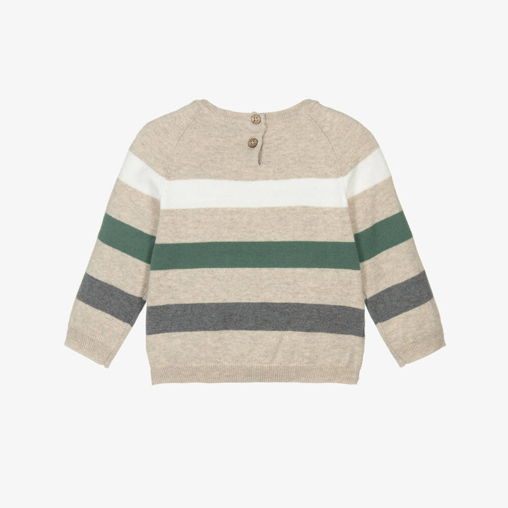 Mayoral-Boys Beige Striped Cotton & Wool Knit Sweater | Childrensalon Outlet