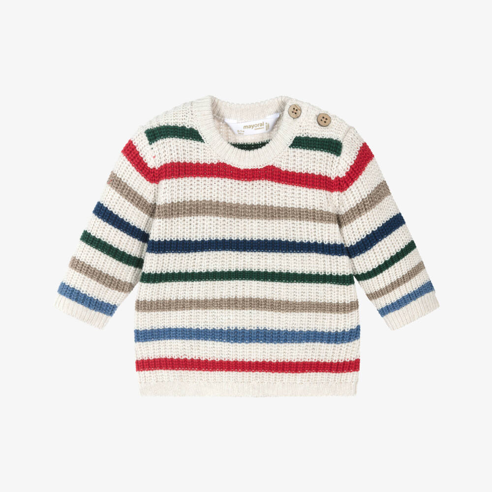 Mayoral Newborn-Boys Beige Striped Knit Jumper | Childrensalon Outlet