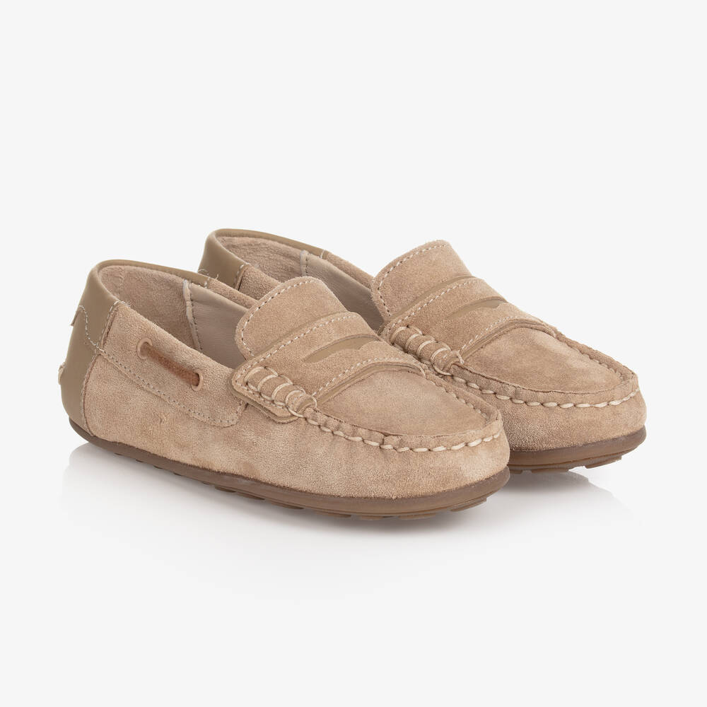 Mayoral - Boys Beige Suede Leather Moccasins | Childrensalon