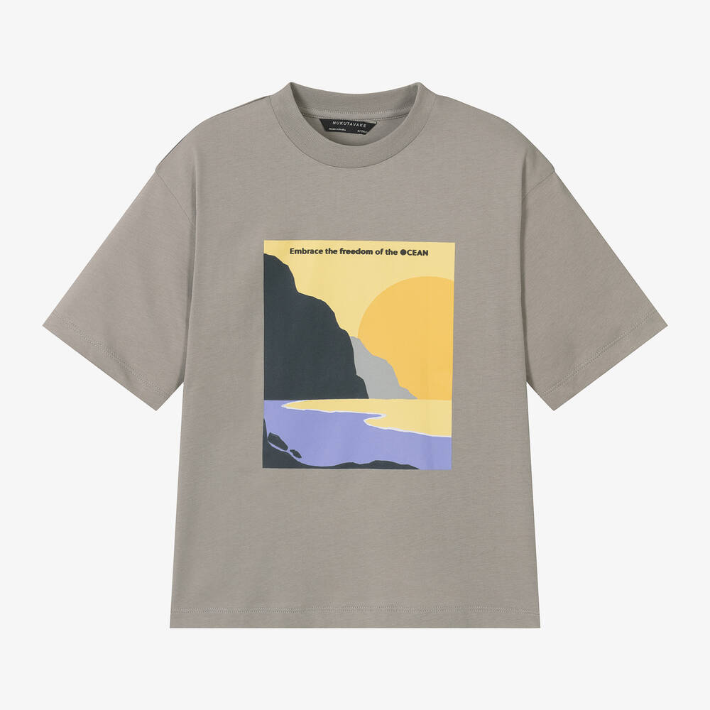 Mayoral Nukutavake-Boys Beige Sunset Cotton T-Shirt | Childrensalon Outlet