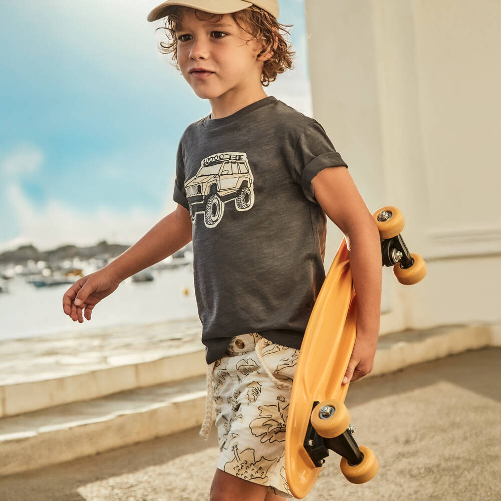 Mayoral-Boys Beige Tropical Cotton Shorts | Childrensalon Outlet