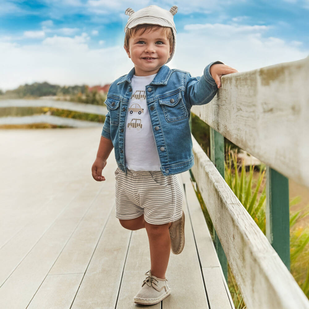 Mayoral-Boys Beige & White Car Motif Set | Childrensalon Outlet