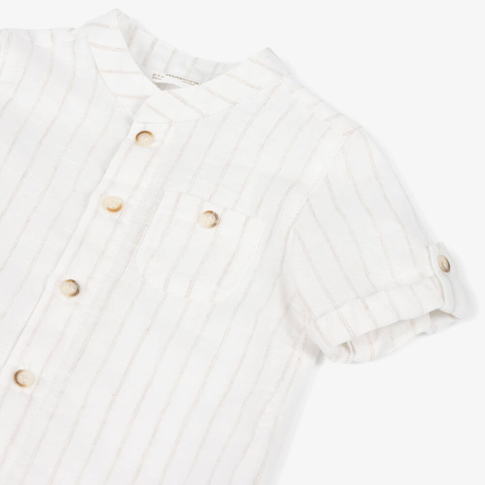 Mayoral Newborn-قميص أولاد بيج وأبيض من القطن والكتان | Childrensalon Outlet