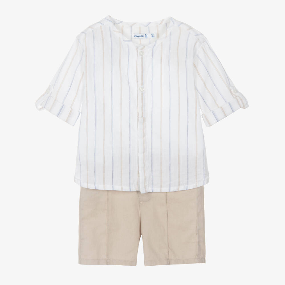 Mayoral-Boys Beige & White Summer Shorts Ensemble | Childrensalon Outlet
