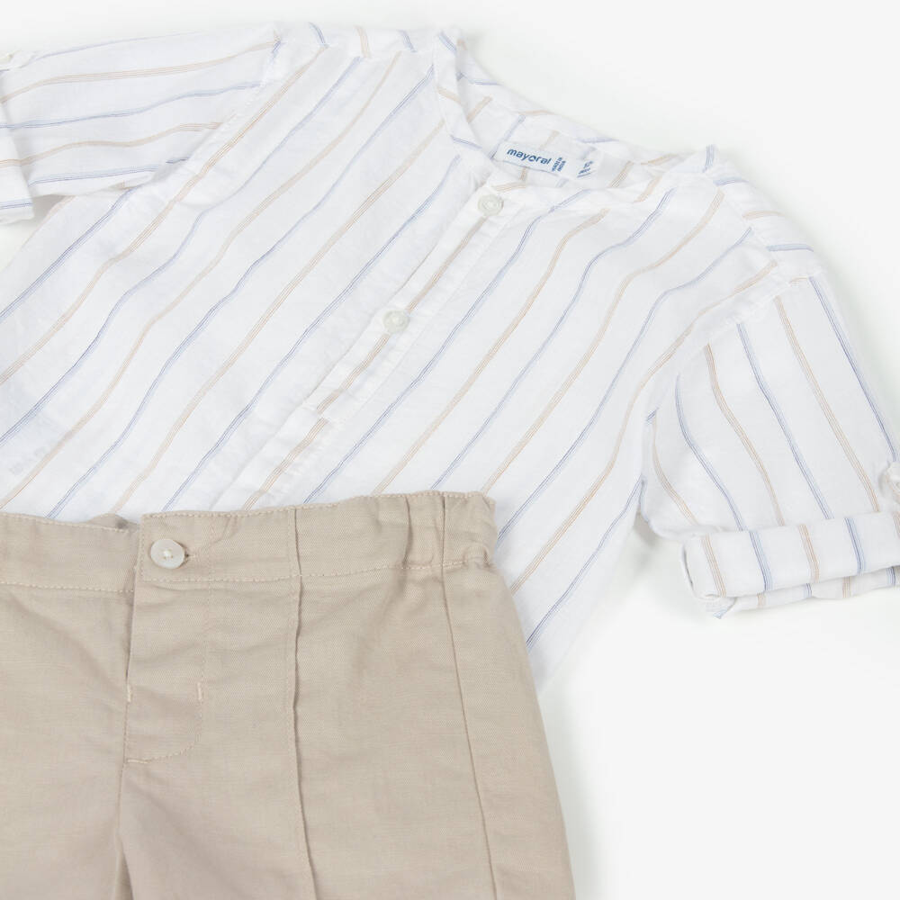 Mayoral-Boys Beige & White Summer Shorts Ensemble | Childrensalon Outlet