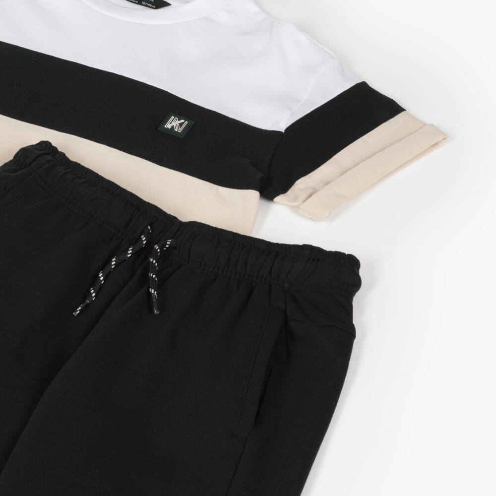 Mayoral Nukutavake-Boys Black Beige and White Shorts Set | Childrensalon Outlet