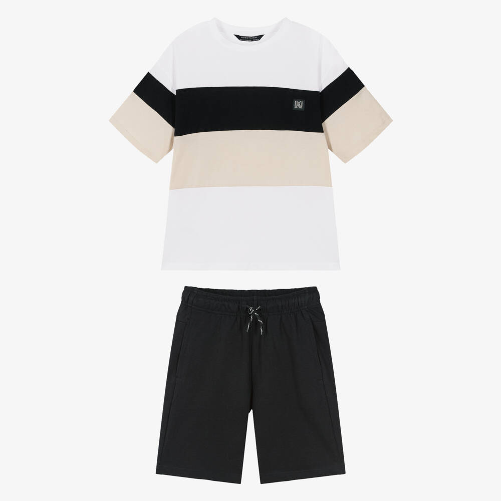 Mayoral Nukutavake-Boys Black Beige and White Shorts Set | Childrensalon Outlet