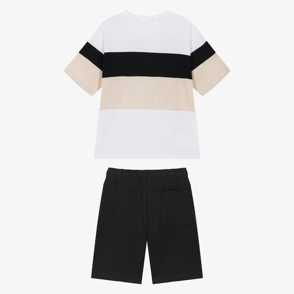 Mayoral Nukutavake-Boys Black Beige and White Shorts Set | Childrensalon Outlet
