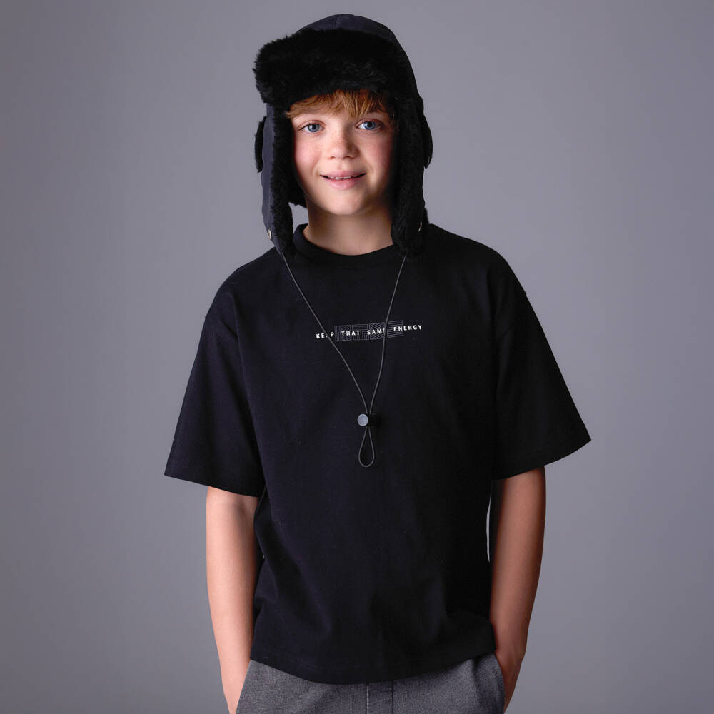Mayoral Nukutavake-Boys Black Cotton Jersey Slogan T-Shirt | Childrensalon Outlet