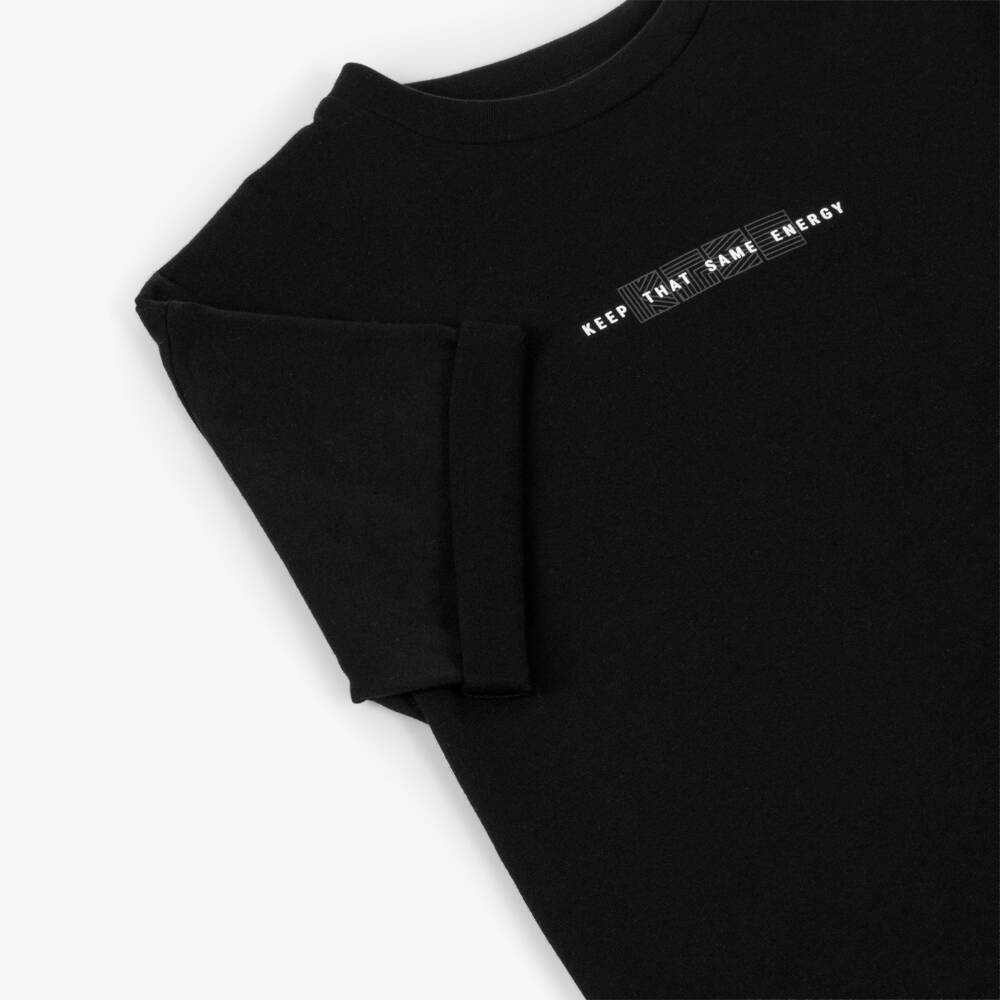 Mayoral Nukutavake-Boys Black Cotton Jersey Slogan T-Shirt | Childrensalon Outlet